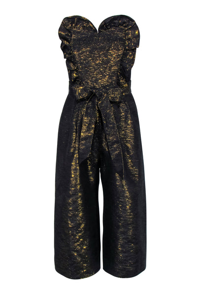 Current Boutique-Corey Lynn Calter - Black & Gold Wide Leg Sweetheart Jumpsuit Sz 4
