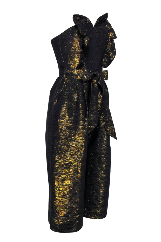 Current Boutique-Corey Lynn Calter - Black & Gold Wide Leg Sweetheart Jumpsuit Sz 4