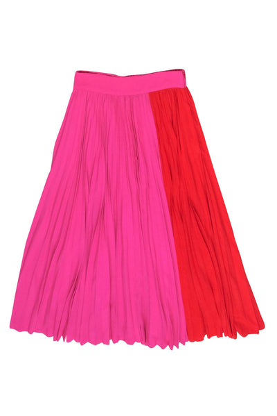 Current Boutique-Crosby - Pink & Red Color Block Pleated Midi Skirt Sz S