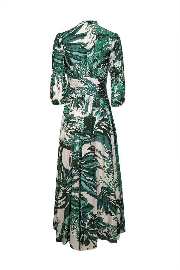 Current Boutique-Cult Gaia - Green & White Leaf Print Button Down Maxi Dress Sz S