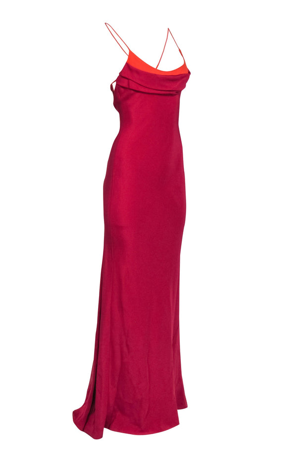 Current Boutique-CUSHNIE - Red & Orange Color-block Sleeveless Gown Sz 4
