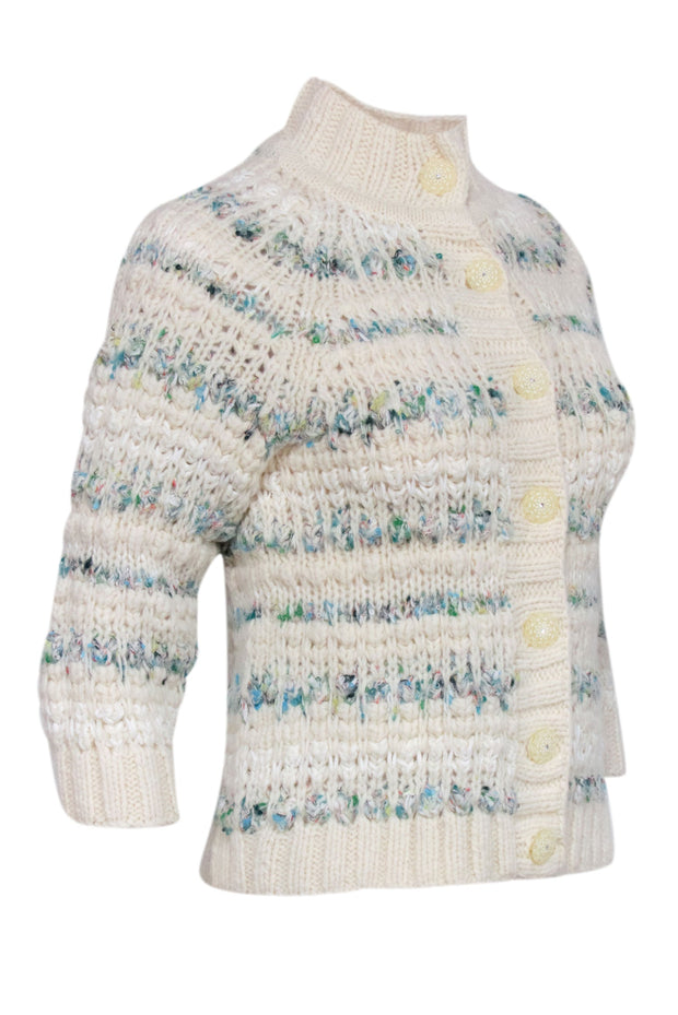 Current Boutique-Cynthia Steffe - Ivory & Multi Color Woven Button Front Cardigan Sz M