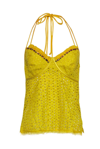 Current Boutique-Cynthia Steffe - Yellow Eyelet Beaded Halter Top Sz 8