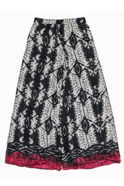Current Boutique-Da-Nang - Black & Cream Tie Dye w/ Red Trim Silk Wide Leg Pants Sz S