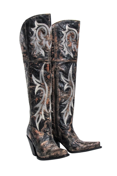 Current Boutique-Dan Post - Brown & Black Crackle Jilted Tall Boots Sz 9