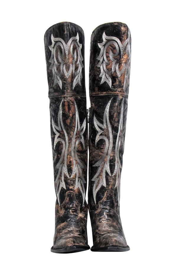 Current Boutique-Dan Post - Brown & Black Crackle Jilted Tall Boots Sz 9