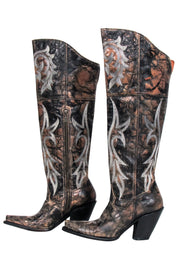 Current Boutique-Dan Post - Brown & Black Crackle Jilted Tall Boots Sz 9