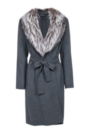 Current Boutique-Dana Buchman - Grey Fox Fur Trim Coat Sz 8