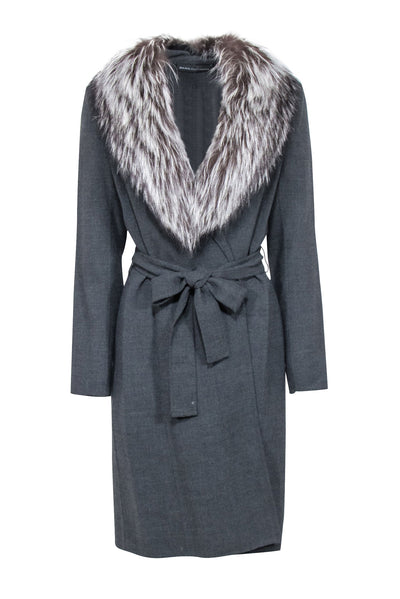 Current Boutique-Dana Buchman - Grey Fox Fur Trim Coat Sz 8