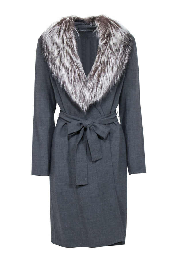 Current Boutique-Dana Buchman - Grey Fox Fur Trim Coat Sz 8