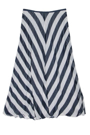 Current Boutique-Dana Buchman - White & Navy Chevron Stripe Silk Maxi Skirt Sz 10