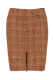 Current Boutique-David Meister - Orange, Red, Yellow & Gold Tweed Pencil Skirt Sz 4