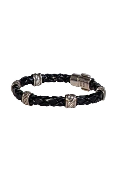 Current Boutique-David Yurman - Black Braided Leather Bracelet w/ Sterling Silver Details