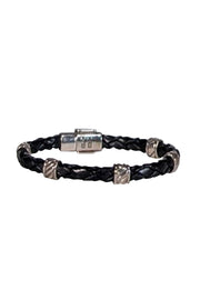 Current Boutique-David Yurman - Black Braided Leather Bracelet w/ Sterling Silver Details
