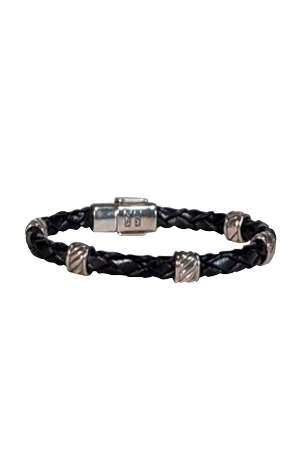 Current Boutique-David Yurman - Black Braided Leather Bracelet w/ Sterling Silver Details