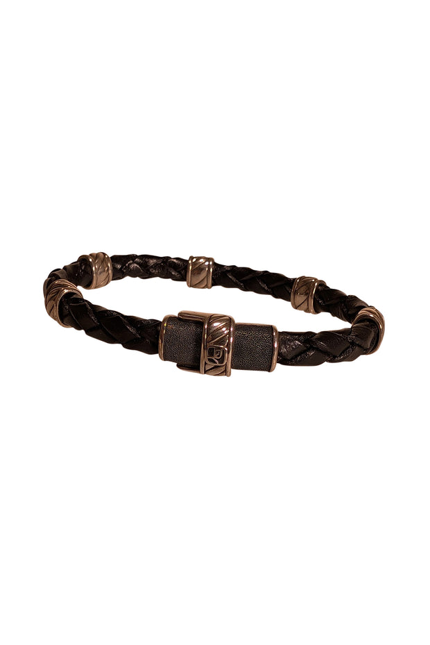 Current Boutique-David Yurman - Black Braided Leather Bracelet w/ Sterling Silver Details