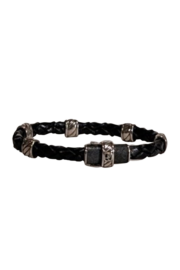 Current Boutique-David Yurman - Black Braided Leather Bracelet w/ Sterling Silver Details