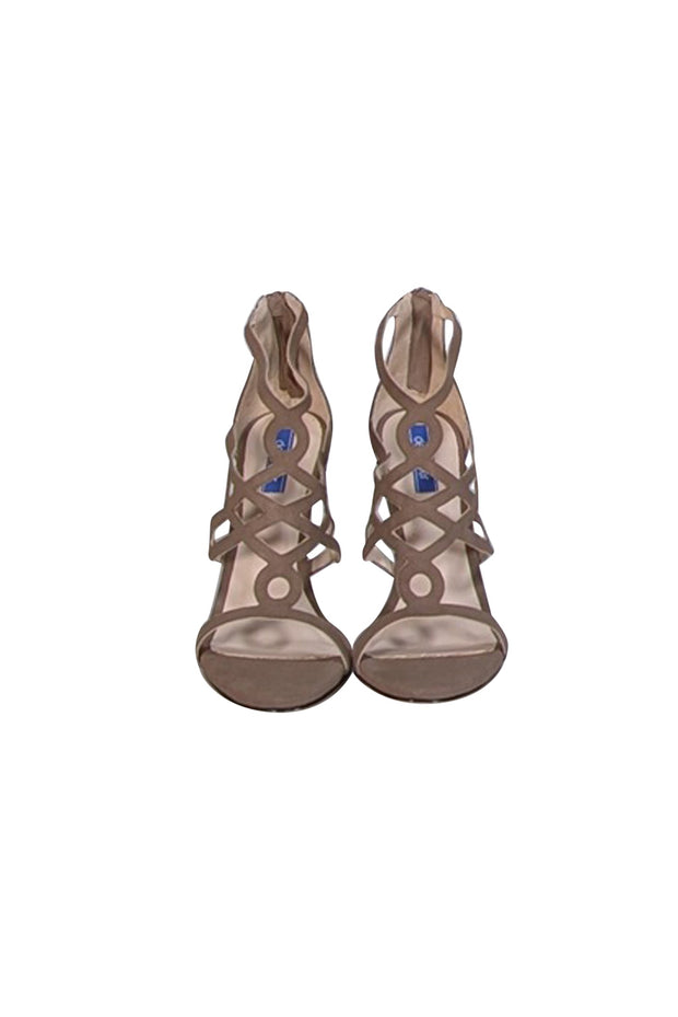 Current Boutique-Dee Keller - Taupe Suede Caged Open Toe Heels Sz 7