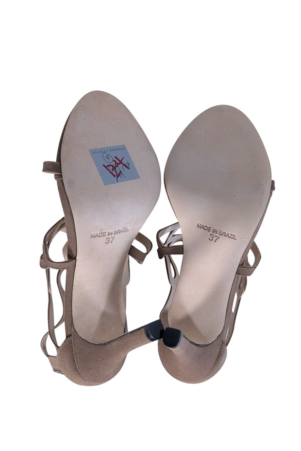Current Boutique-Dee Keller - Taupe Suede Caged Open Toe Heels Sz 7