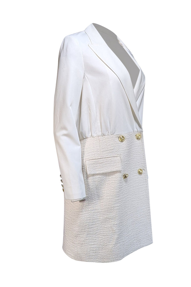 Derek Lam - Ivory Faux Wrap Bodice w/ Tweed Bottom Skirt Sz 8 - Current Boutique
