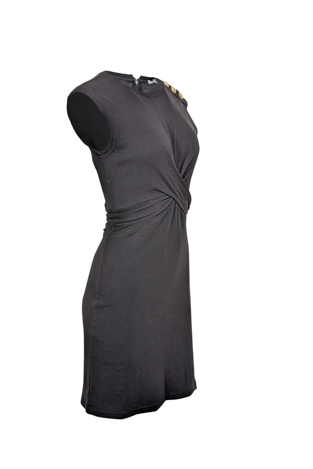 Current Boutique-Derek Lam - Black Cotton Twist Front Dress w/ Gold Buttons Sz XS