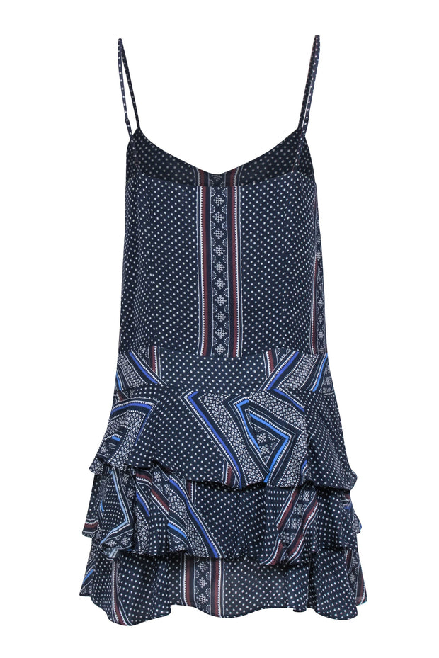 Current Boutique-Derek Lam - Navy & Burgundy Print Ruffle Tiered Mini Dress Sz M
