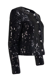 Derek Lam - Black Sequin Jacket w/ Rhinestone Buttons Sz 6 - Current Boutique
