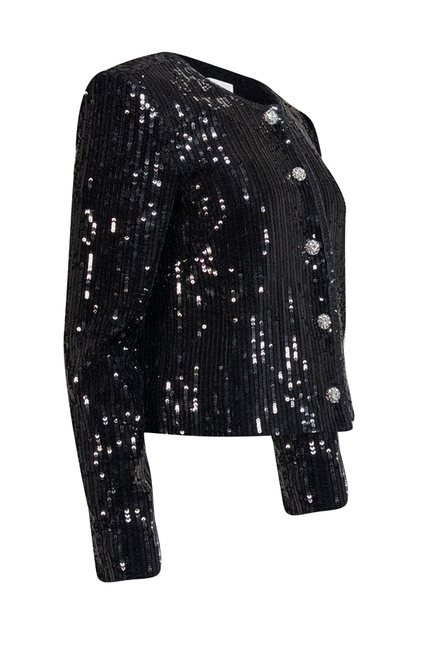 Derek Lam - Black Sequin Jacket w/ Rhinestone Buttons Sz 6 - Current Boutique