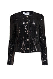 Derek Lam - Black Sequin Jacket w/ Rhinestone Buttons Sz 6 - Current Boutique