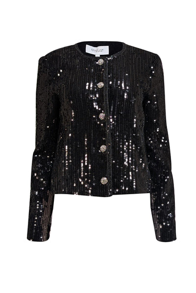 Derek Lam - Black Sequin Jacket w/ Rhinestone Buttons Sz 6 - Current Boutique