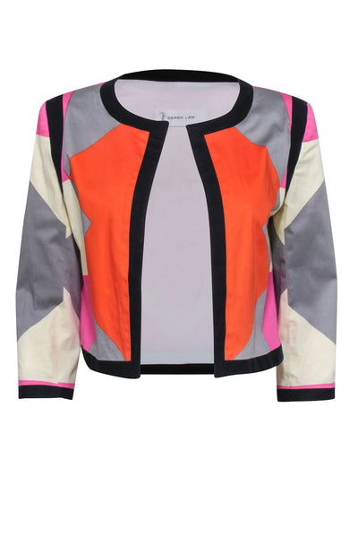 Current Boutique-Derek Lam - Pink & Orange Abstract Print Cropped Open Jacket Sz 6