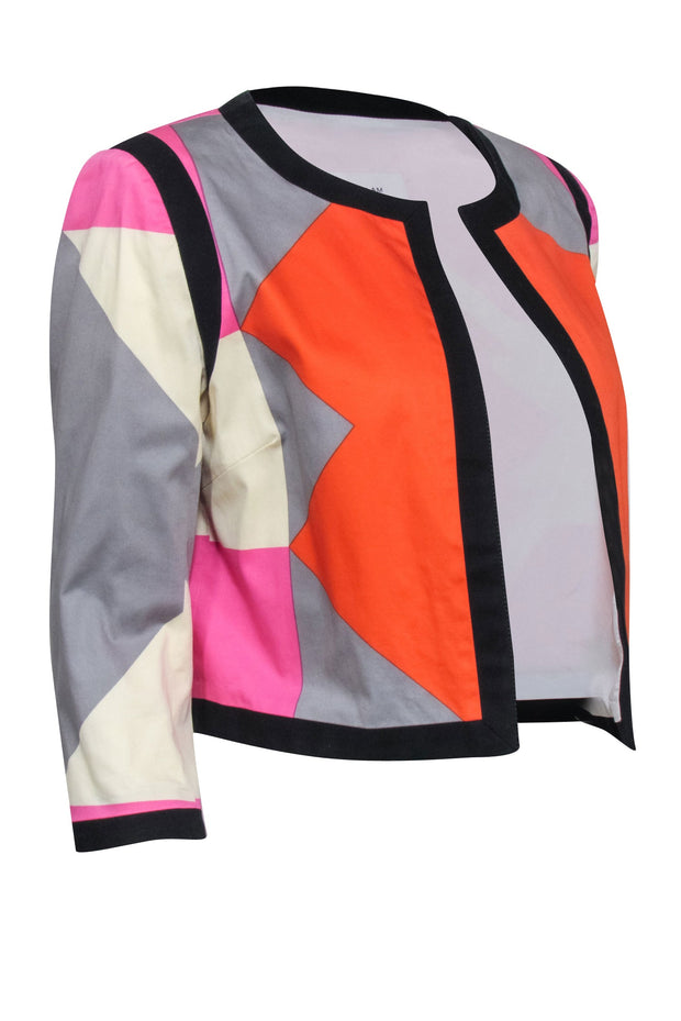 Current Boutique-Derek Lam - Pink & Orange Abstract Print Cropped Open Jacket Sz 6