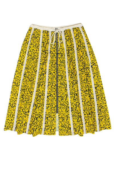 Current Boutique-Derek Lam Collective - Dark Navy & Yellow Floral Print Zip Front Skirt Sz 4