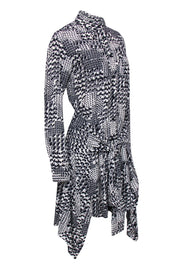 Current Boutique-Derek Lam - Black & Cream Print Button Front Wrap Tie Bottom Dress Sz 0