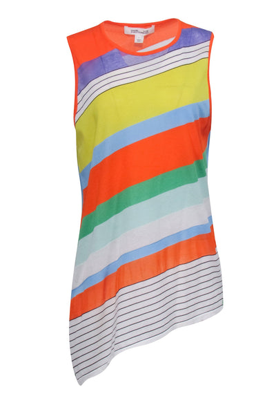 Current Boutique-Diane von Furstenberg - Orange & Multicolor Striped Crewneck Tank Sz L