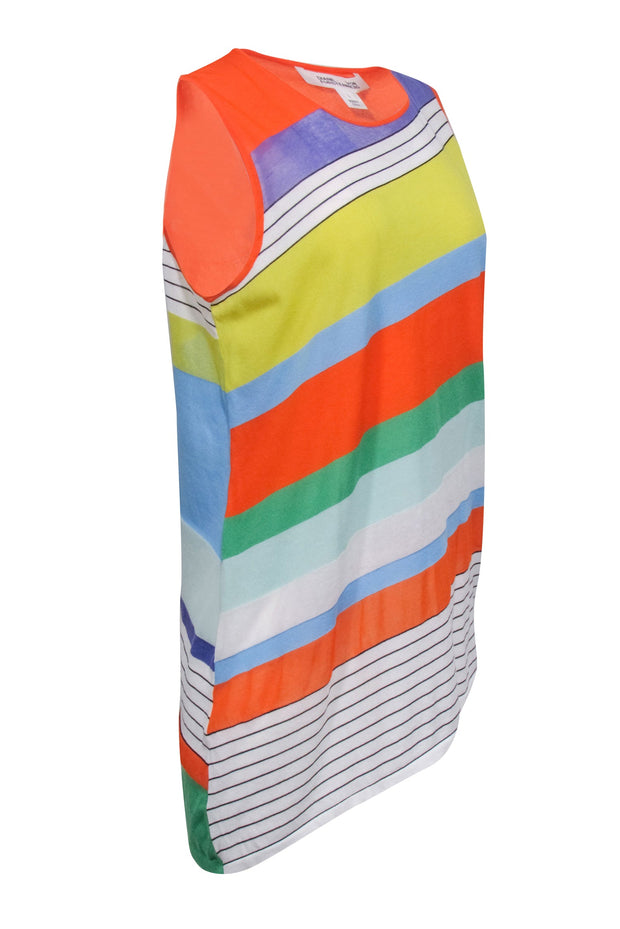 Current Boutique-Diane von Furstenberg - Orange & Multicolor Striped Crewneck Tank Sz L