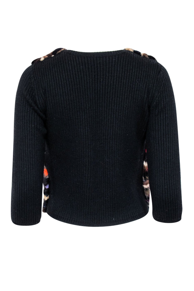 Current Boutique-Diane von Furstenberg - Rainbow Mink Front Black Wool Cardigan Sz P