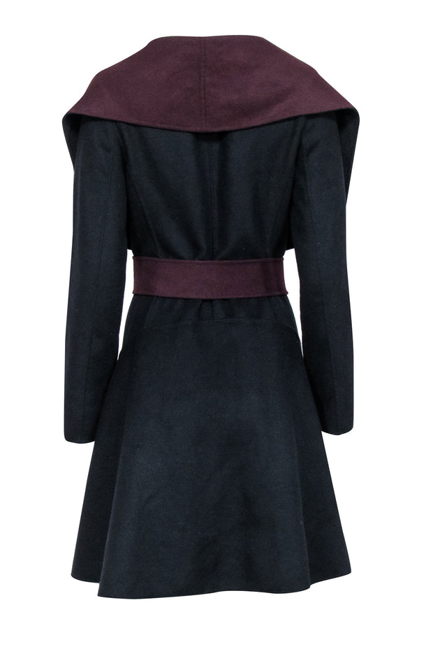 Current Boutique-Diane von Furstenberg - Black Wool Wrap Coat w/ Burgundy Lining Sz S