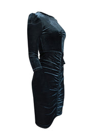 Diane von Furstenberg - Green Velvet Ruched Long Sleeve Midi Dress Sz 0 - Current Boutique