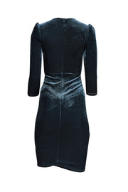 Diane von Furstenberg - Green Velvet Ruched Long Sleeve Midi Dress Sz 0 - Current Boutique
