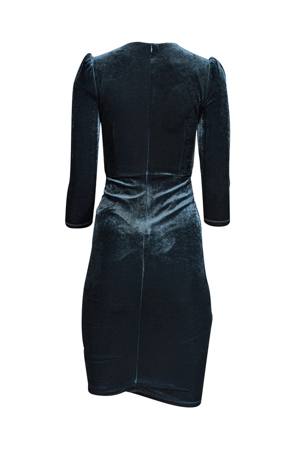 Diane von Furstenberg - Green Velvet Ruched Long Sleeve Midi Dress Sz 0 - Current Boutique