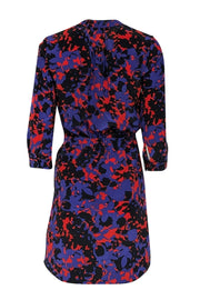 Current Boutique-Diane von Furstenberg - Indigo, Red, & Black Print Long Sleeve Dress Sz 0