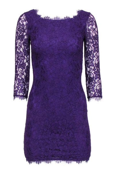 Current Boutique-Diane von Furstenberg - Purple Lace Crop Sleeve Dress Sz 0