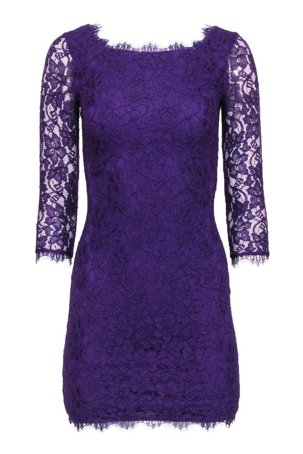 Current Boutique-Diane von Furstenberg - Purple Lace Crop Sleeve Dress Sz 0