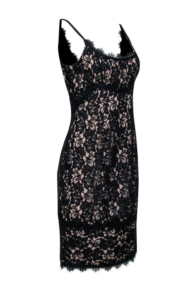 Current Boutique-Diane von Furstenberg - Black Lace w/ Beige Lining Sleeves Dress Sz 10