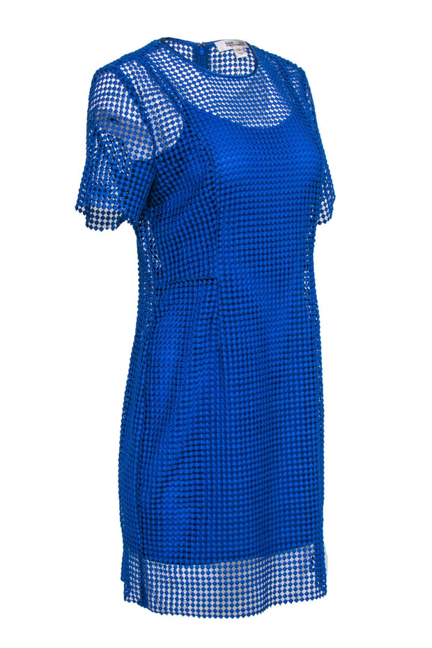 Current Boutique-Diane von Furstenberg - Blue Crochet Short Sleeve Dress Sz 10