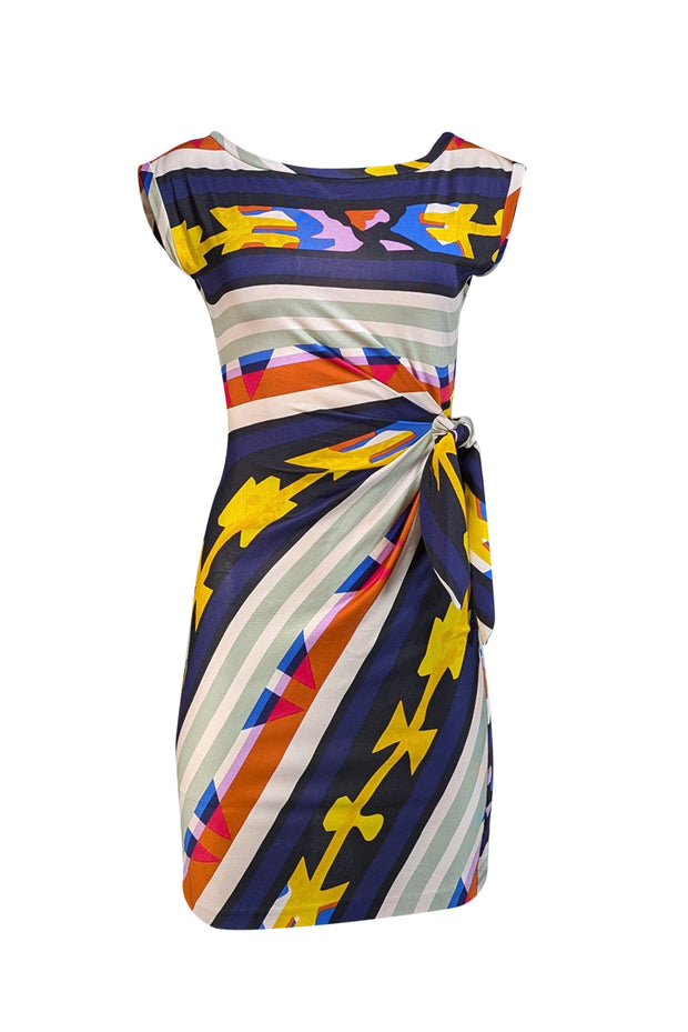 Diane von Furstenberg - Multi Color Abstract Print Sleeveless Side Tie Dress Sz 2 - Current Boutique