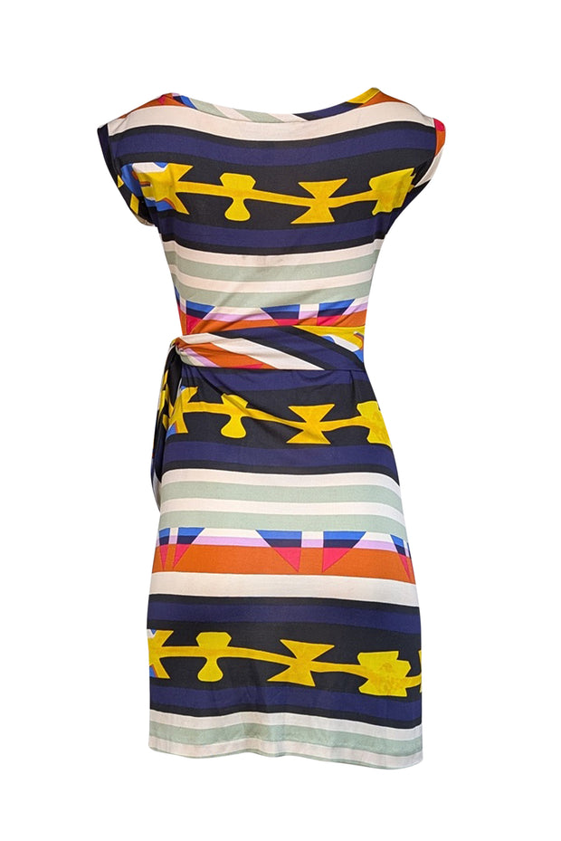 Diane von Furstenberg - Multi Color Abstract Print Sleeveless Side Tie Dress Sz 2 - Current Boutique