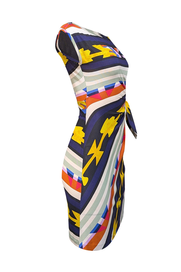 Diane von Furstenberg - Multi Color Abstract Print Sleeveless Side Tie Dress Sz 2 - Current Boutique