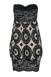 Current Boutique-Diane von Furstenberg - Black w/ Cream Print Velvet Burnout Strapless Dress Sz 4